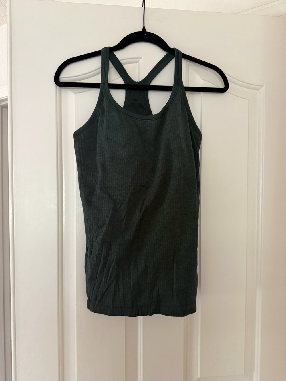 lululemon athletica Dark Green Ribbed Racerback Tank Legacy Green Pads Included